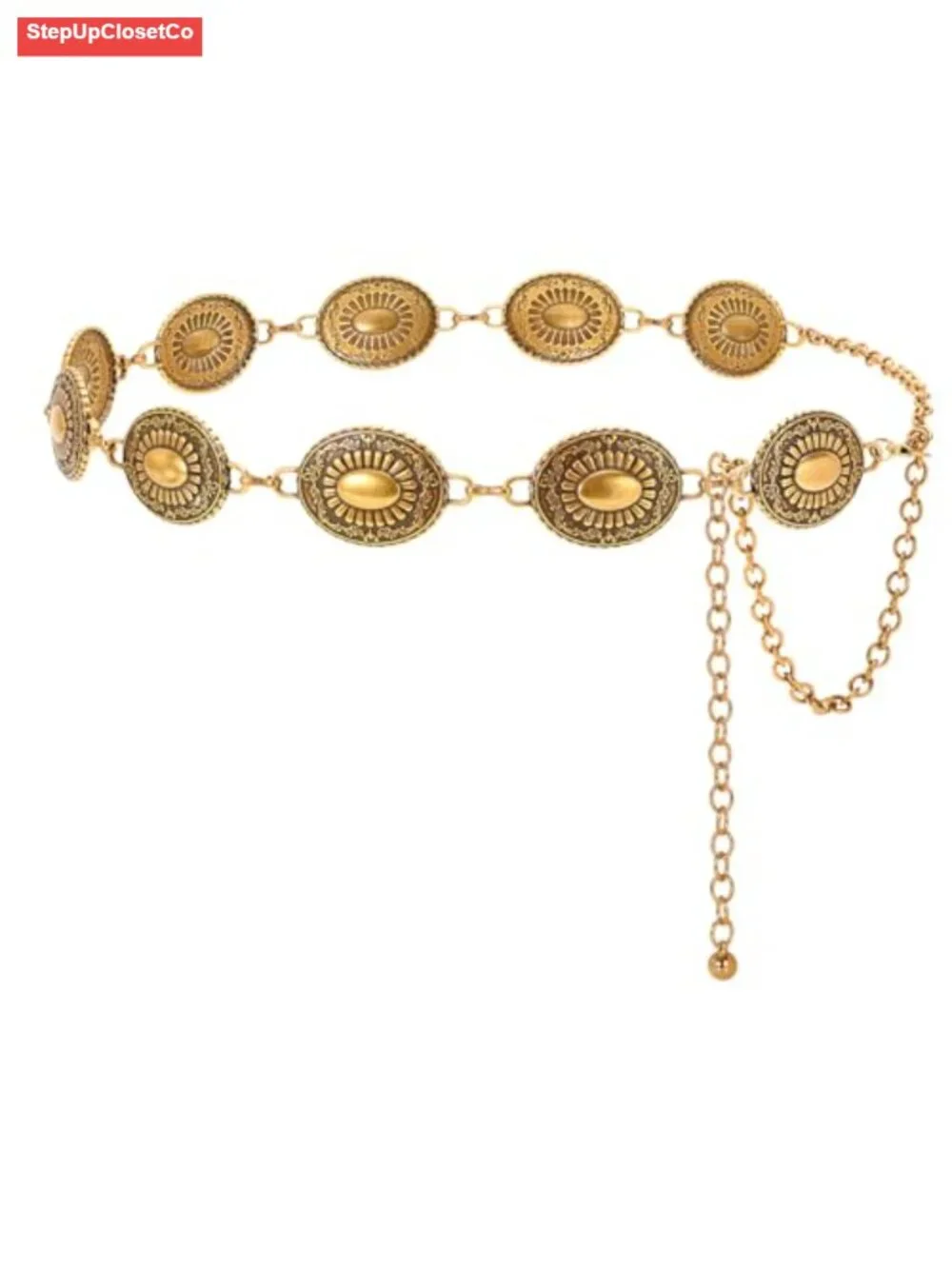 Western Concho Metal Chain Belt Boho Waist Belt for Dress Jeans